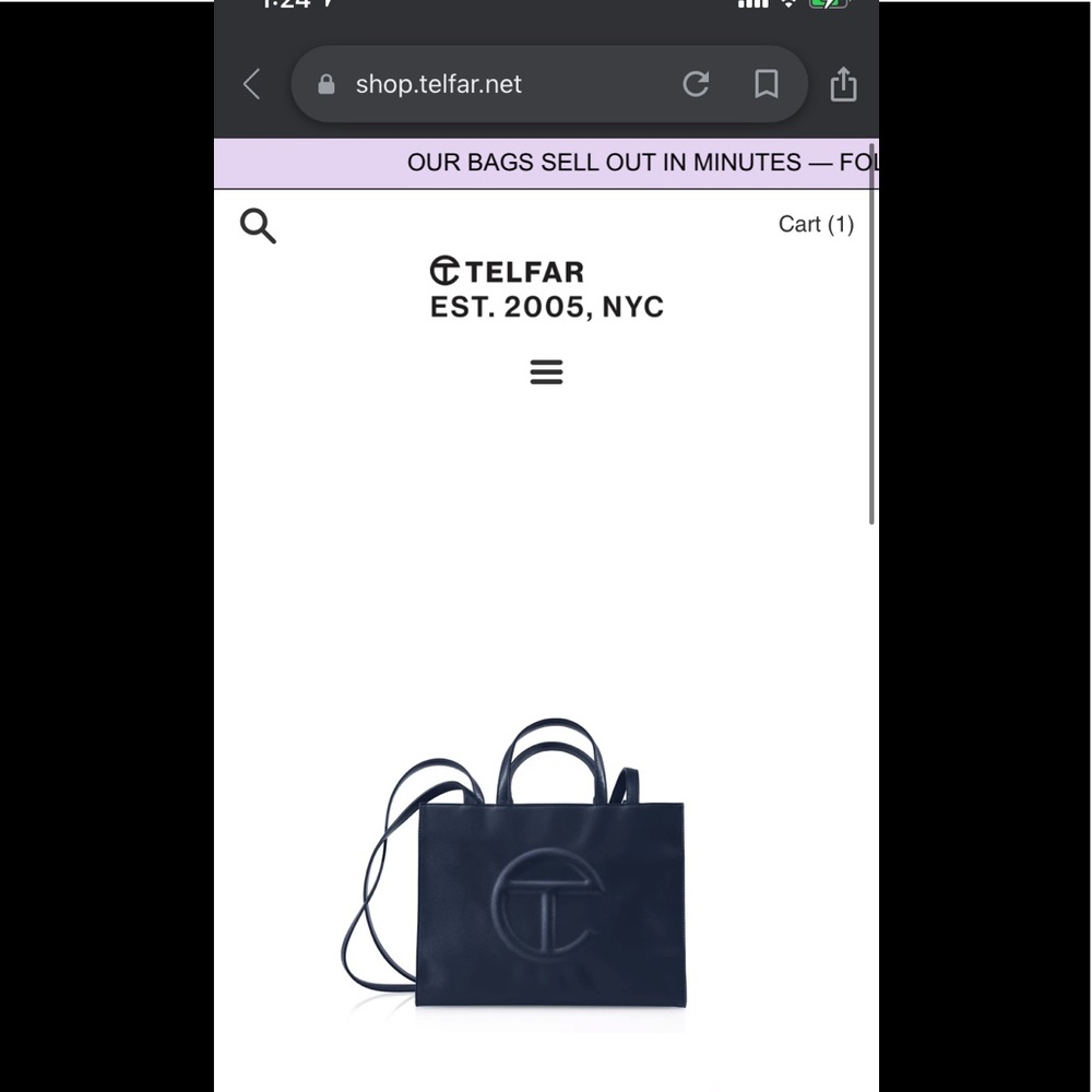Medium navy telfar bag. BRAND NEW WITH TAGS. Will send in ORIGINAL packaging